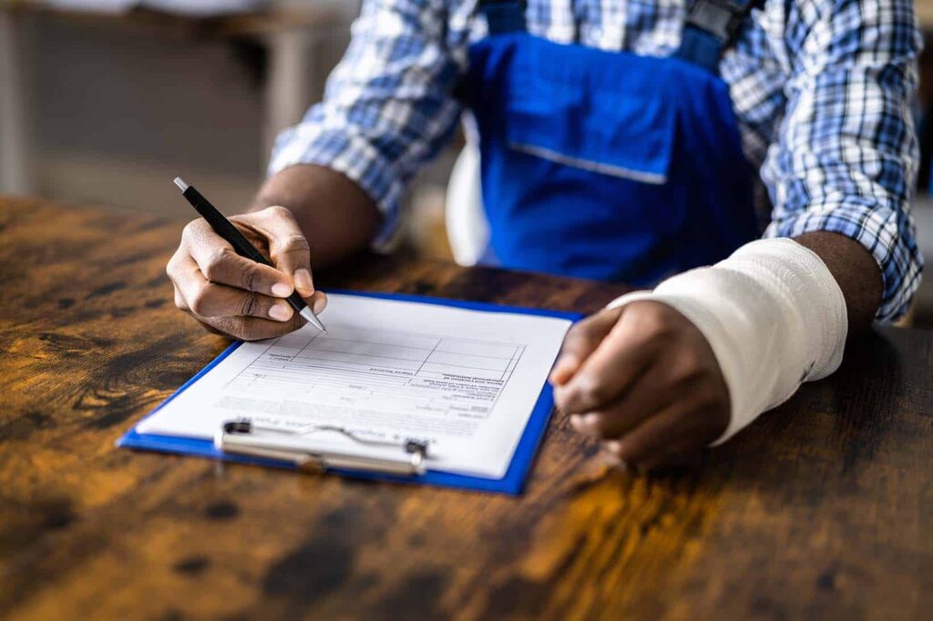 injured worker filling out form